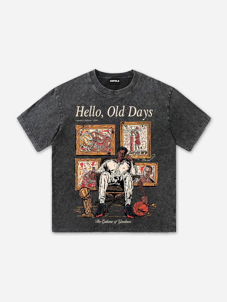 Retro Fashion Old Times Graphic Acid Washed Short Sleeve T-Shirt