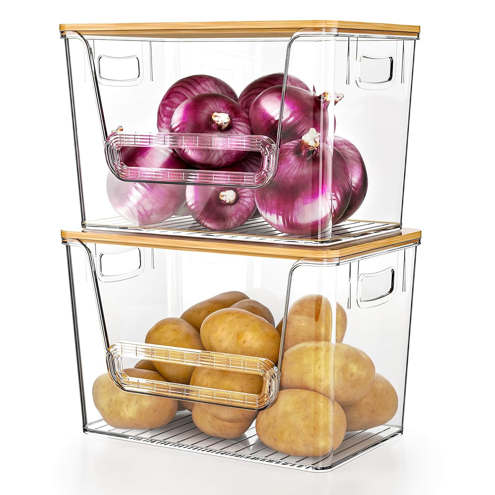 Bamboo-Top Clear Pantry Organizer & Trash Bag Dispenser Set (2 PCS)