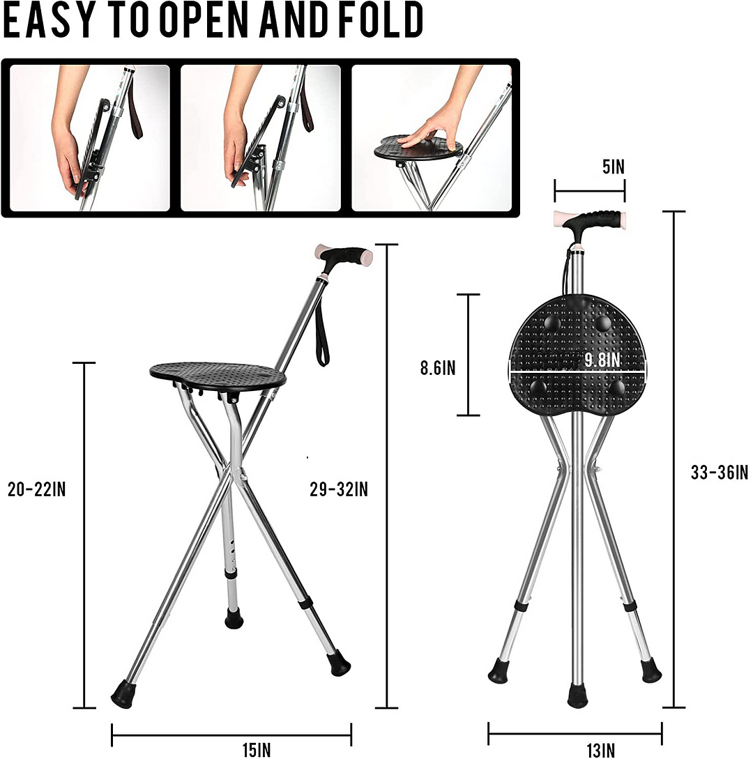 Folding Cane Seat Combo 400 lbs Capacity Portable Cane Stool Handy