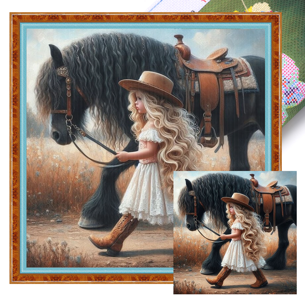 Cowboy Girl Full 11CT Pre-stamped Canvas(40*40cm) Cross Stitch