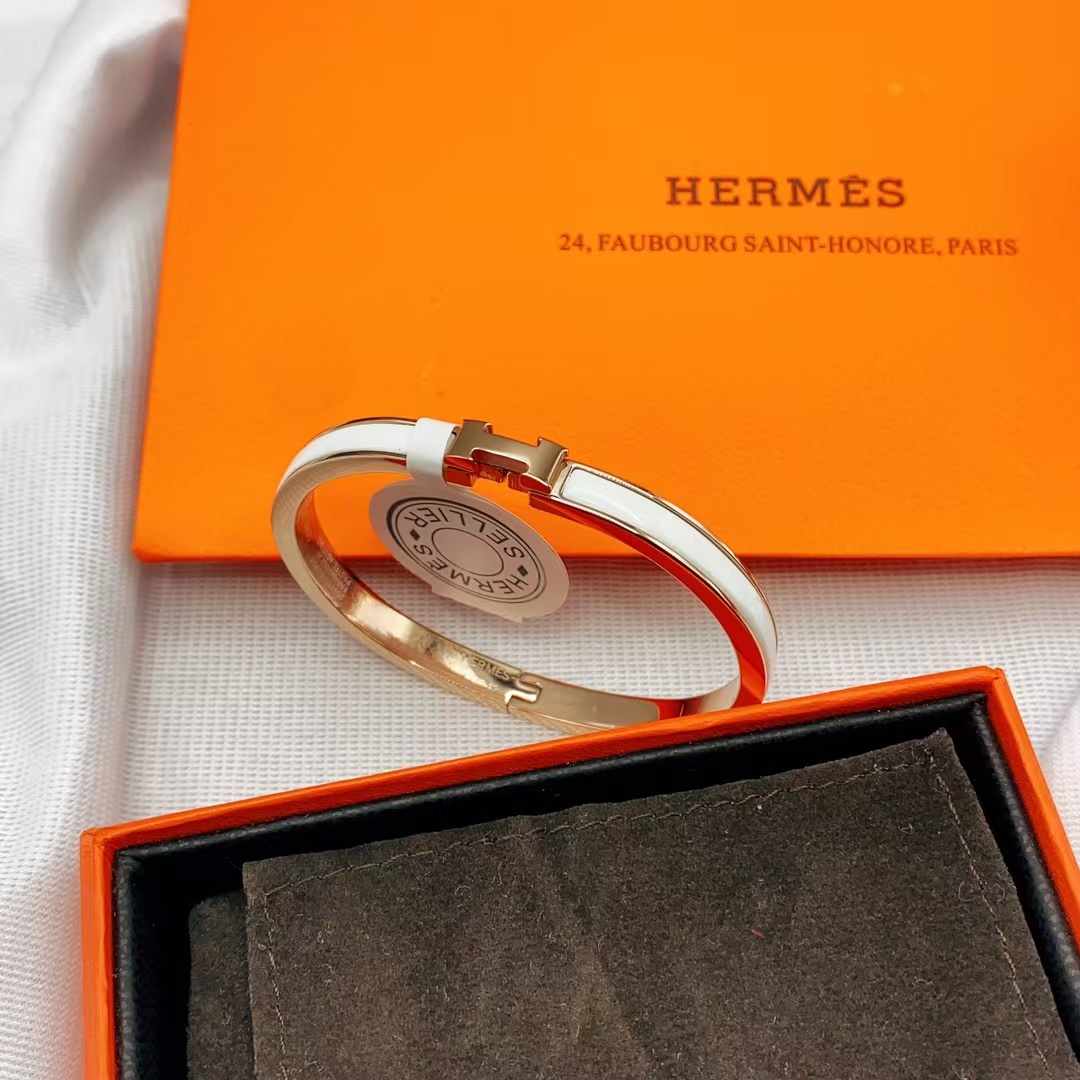 Buy replica Hermes H White Enamel Bracelet and replica jewelry from PICKS Jewelry