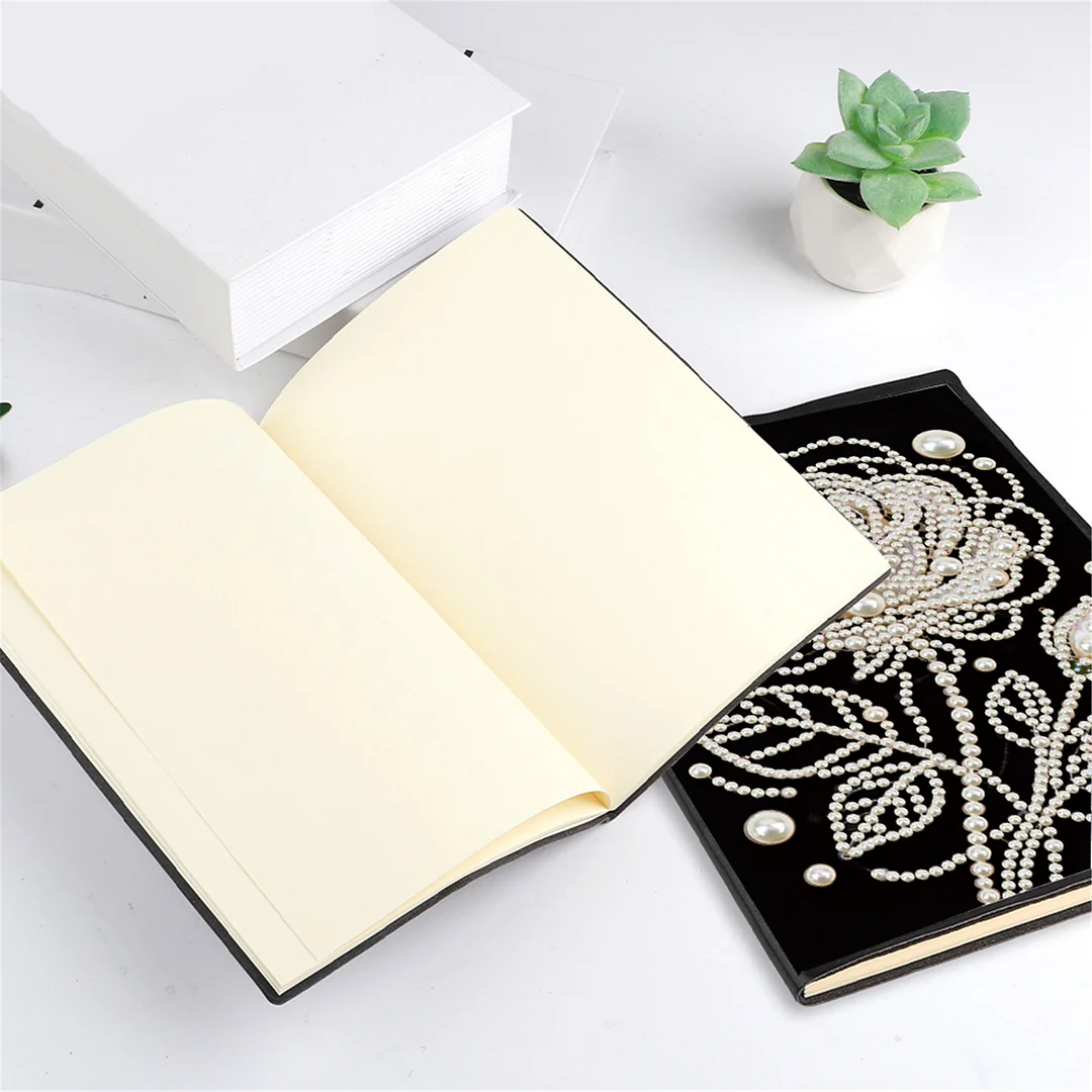Rose Partial Pearl DIY 50 Pages A5 Diamond Painting Notebook Special Shaped Diamond Art Diary Book Kits Wireless Strip 5D Crystal Art Paintings Sketchbook for Art Drawing