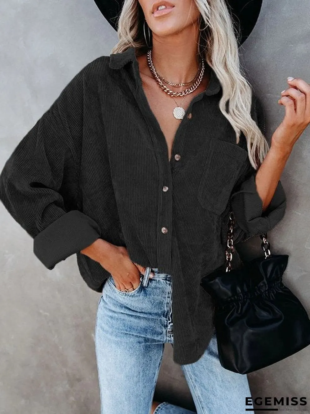 casual corduroy plain shift shirts & tops | EGEMISS