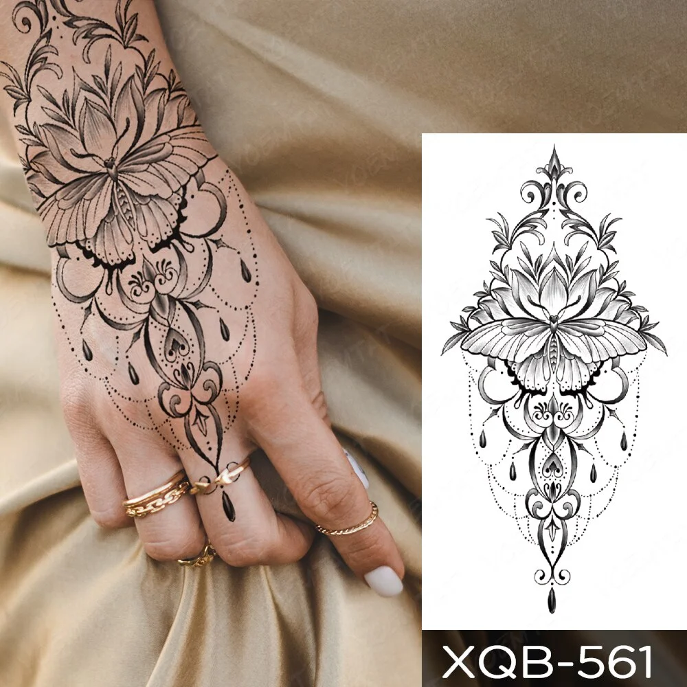 Sdrawing Temporary Tattoo Sticker Henna Mehndi Totem Flash Tatto Lotus Flower Hand Fingers Body Art Arm Fake Tatoo Men Women