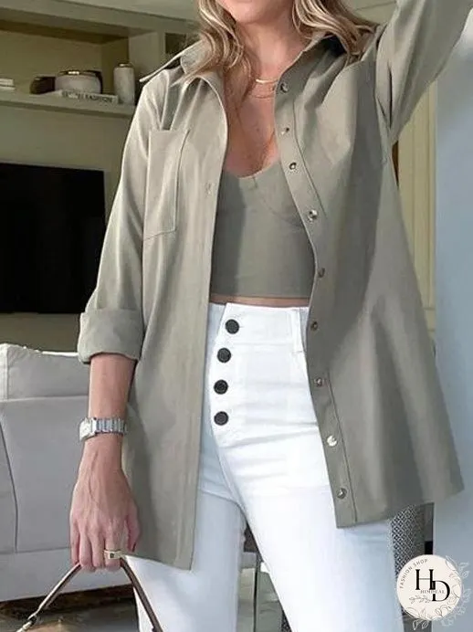 Blouses Fashion Solid Lapel Long Sleeve Blouses for Women