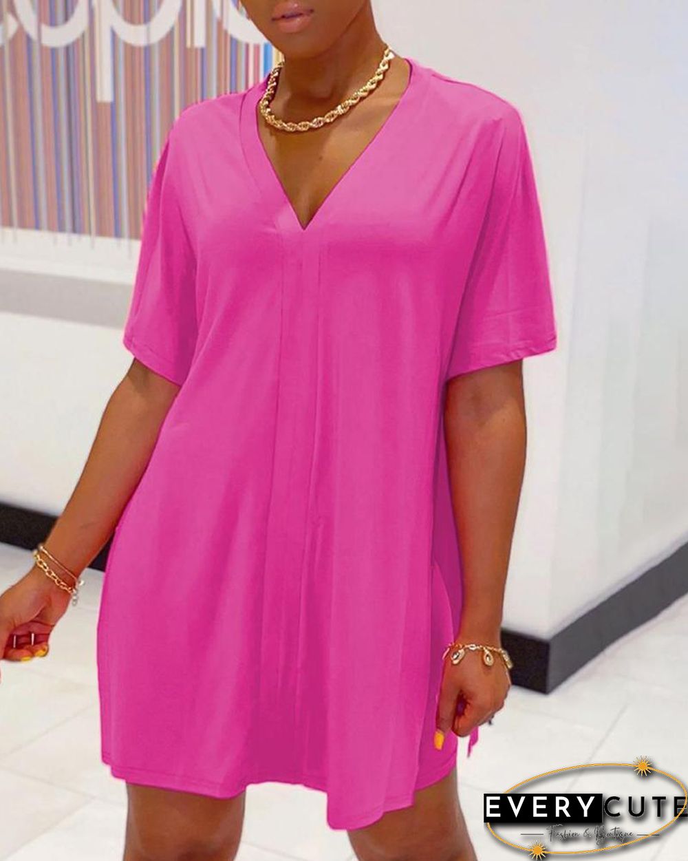 Batwing Sleeve Slit Top & High Waist Shorts Set P10161