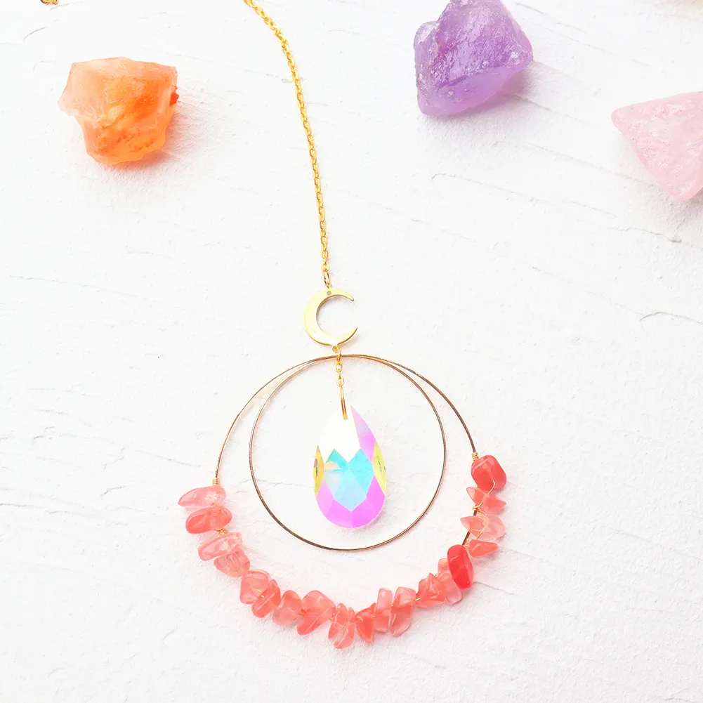 Crystal Sunlight Trapping Windchime Prism Light Catching Pendant (Pink)