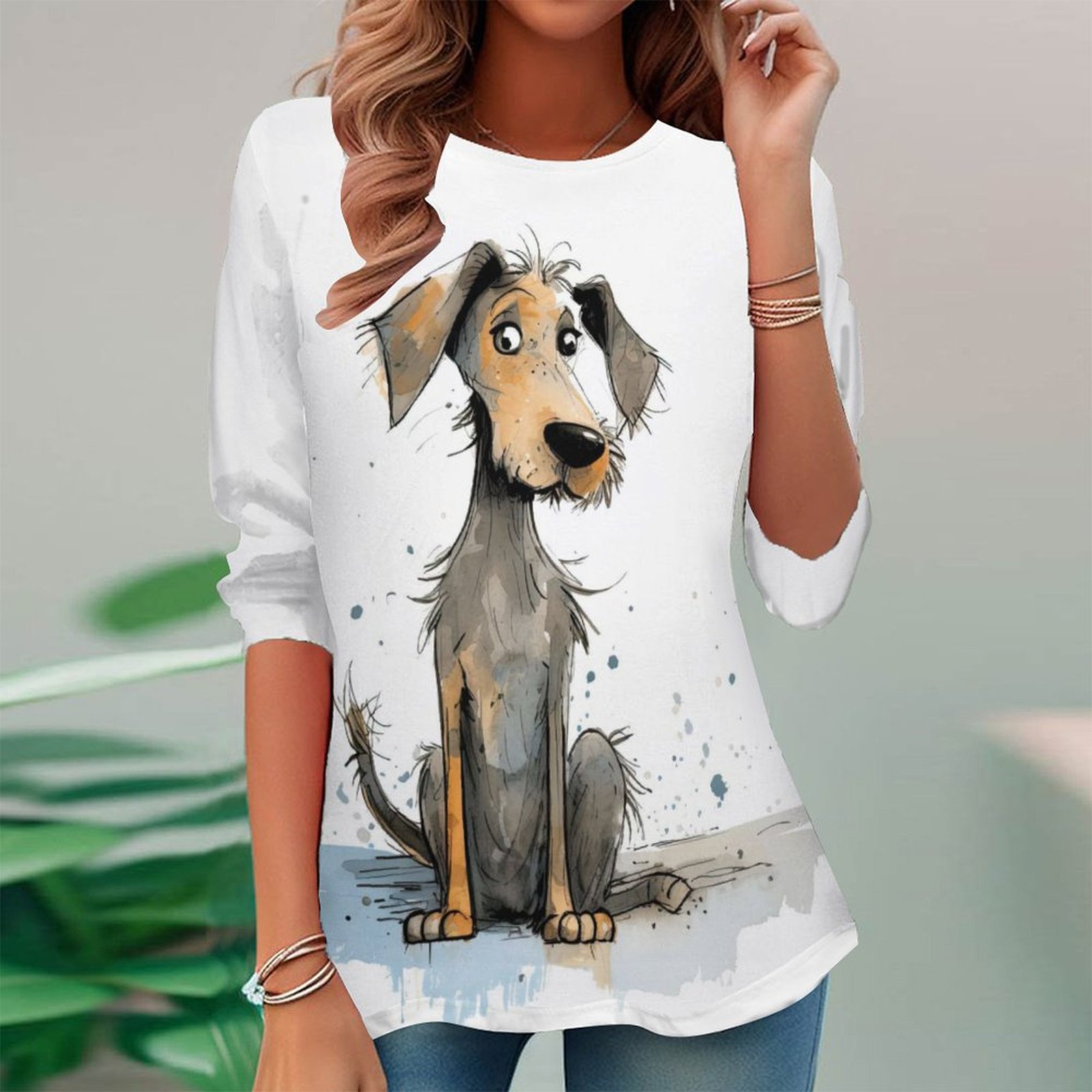 Women Long Sleeve V-neck Graphic Floral Printed Top