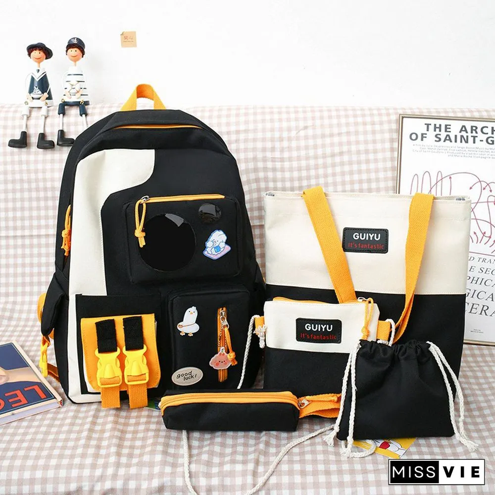 Colorblock Five-Piece College Style Backpack