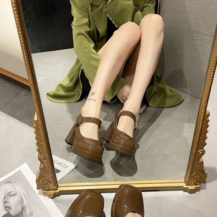 Yyvonne Temperament Coarse Retro Single-Shoe Women In The Fall Of 2025 New Bright And Shallow Students Mary Jane Small Leather Shoes