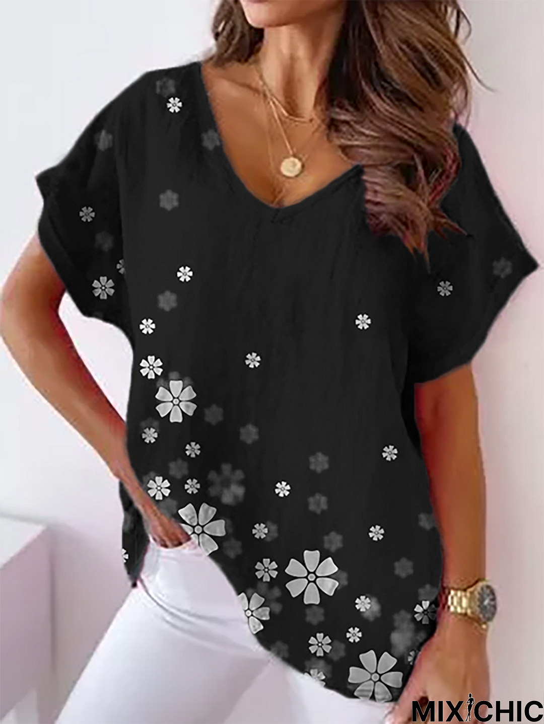 Plus size Short Sleeve Floral Tops