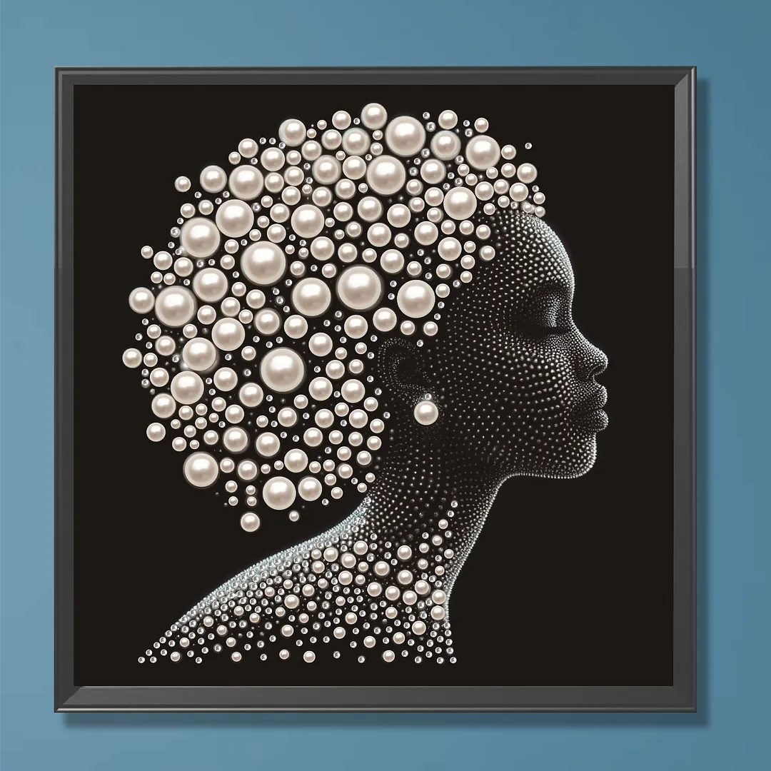 Pearl Afro Black Silhouette Special Shaped 5D DIY Partial Drill Diamond Art Kit 30x30cm Diamonds Dots Gem Art Kits for Adults Home Decor