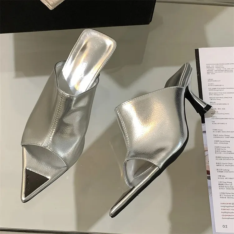 Summer Pointed Peep Toe Slide Slippers Women Thin Low Heels