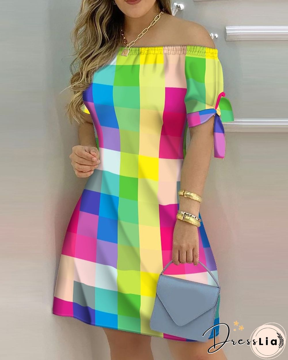 Sexy Female Casual Striped Off Shoulder Short Sleeve Mini DressFor Ladies Bow Tie Print A Line Party Short Dresses Vestidos