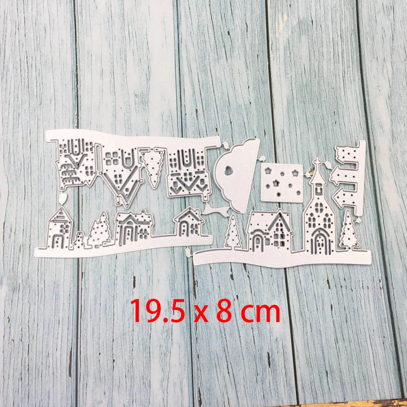 Christmas House Housing Estate Metal Cutting Dies New For DIY Scrapbooking Paper/photo Cards Embossing Tree Border Dies Cutting