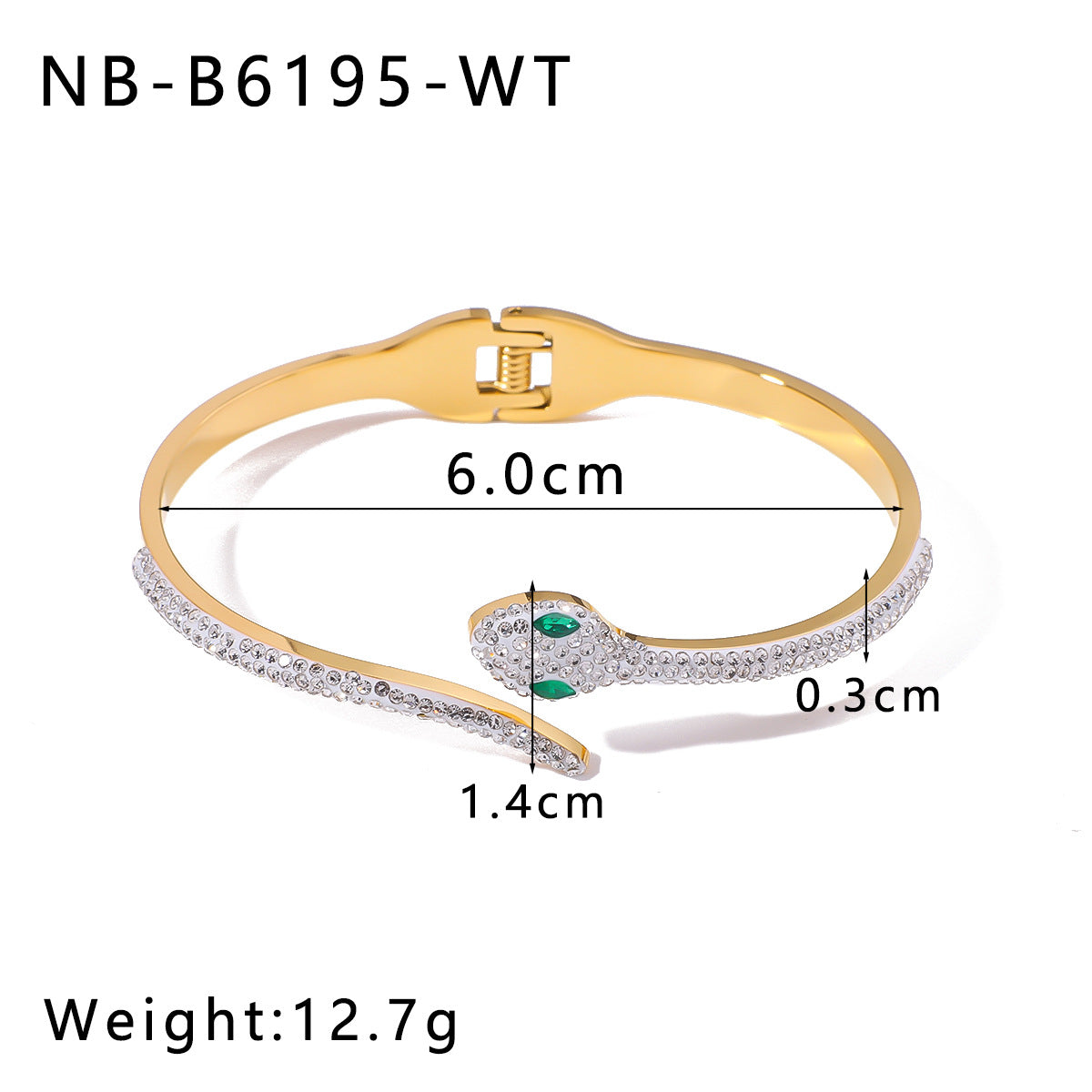 Snake-Shaped Diamond-Encrusted Cast Open Titanium Steel Bracelet Niche Design Stainless Steel 18K Gold-Plated Bracelet