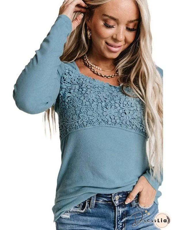 Lace Long-Sleeved Slim Fit T-Shirt For Women