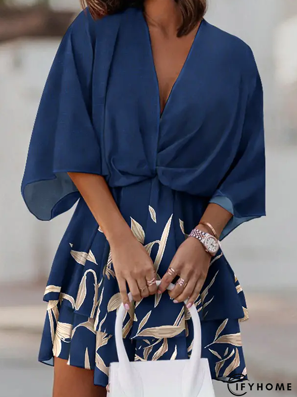 V neck Leaf Casual Dress | IFYHOME