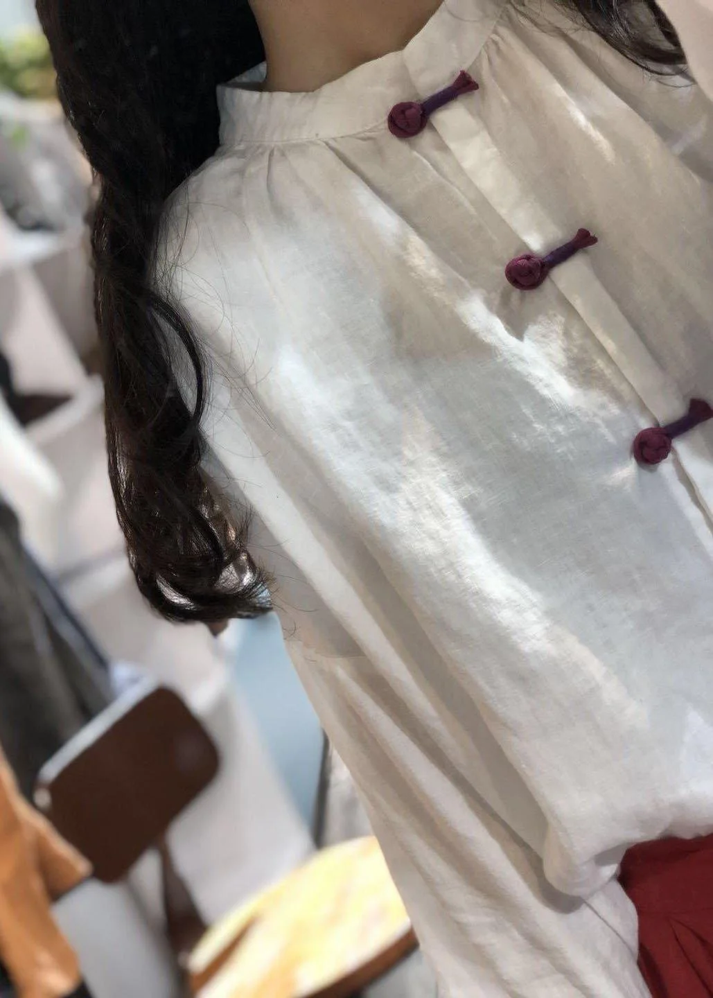 Bohemian Chinese Button linen tunics for women Christmas Gifts white tops fall