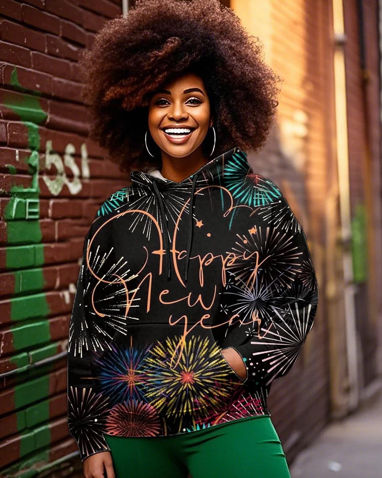 Happy New Year Negro Print Hoodie