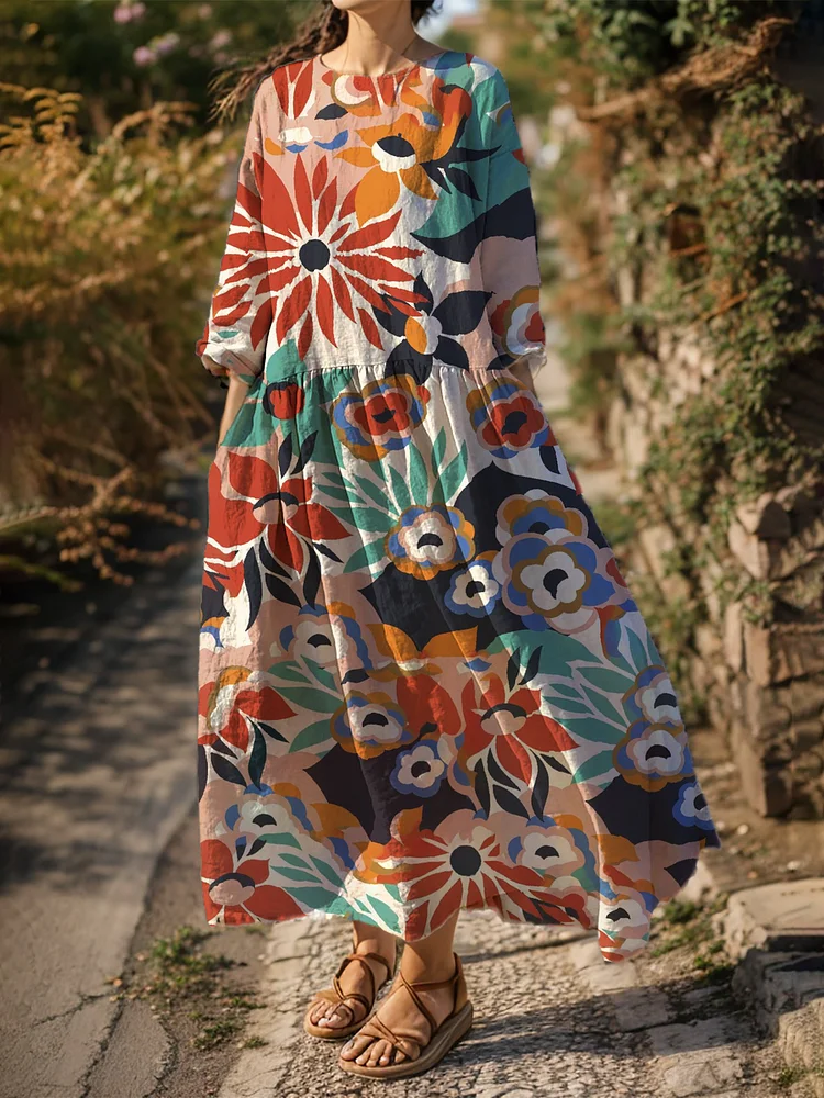 Women's Floral Print Long Sleeve Casual Dress socialshop