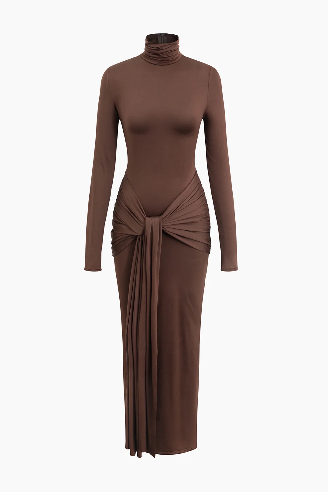 Rotimia Wrap Ruched High Neck Long Sleeve Maxi Dress