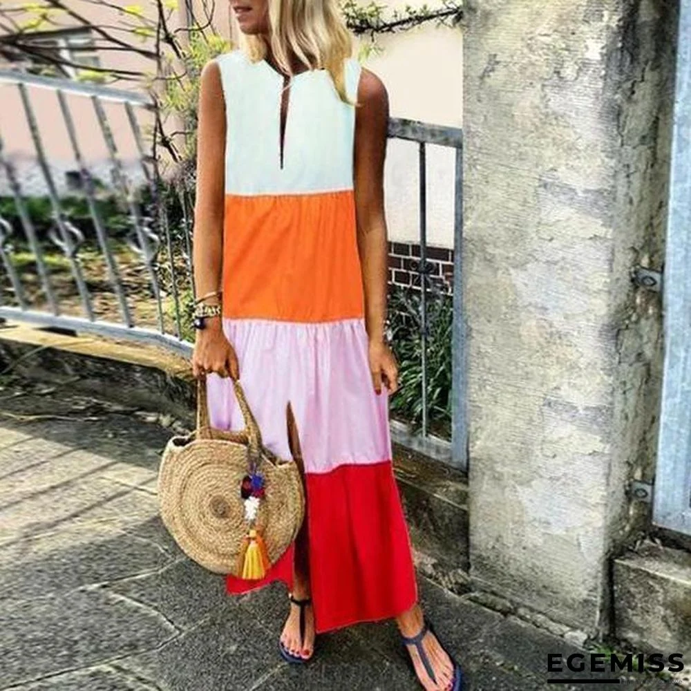 Color Block Tiered Maxi Dress | EGEMISS