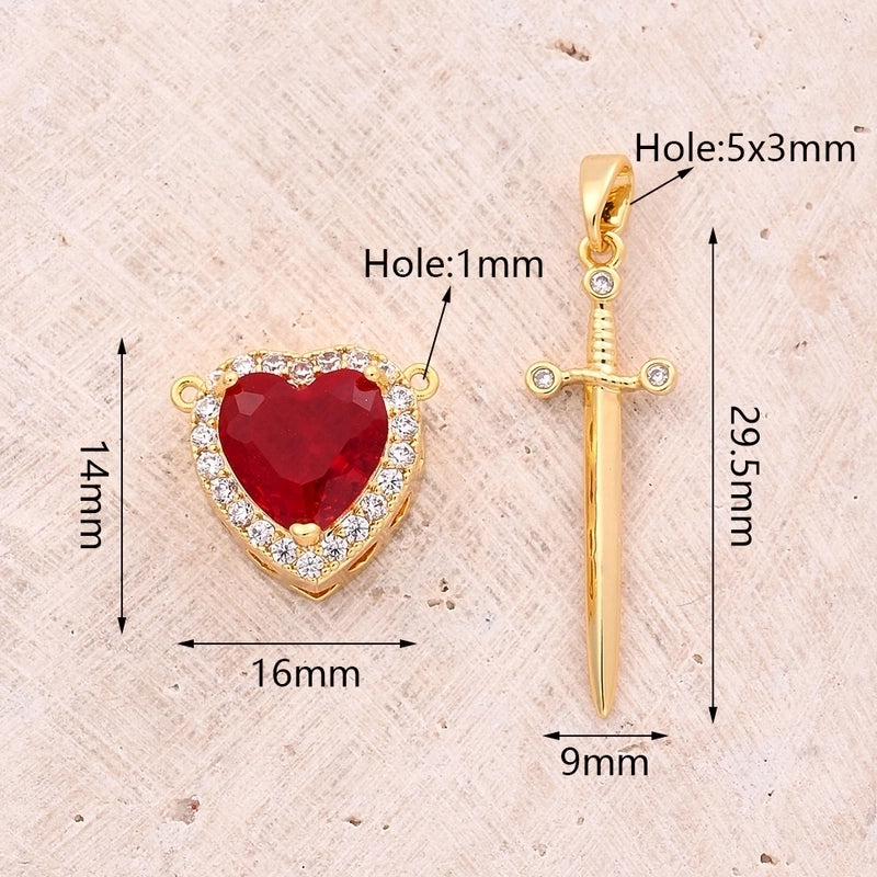 Classical Minimalist Classic Style Sword Heart Shape Simple Copper Zircon 18K Gold Plated Polishing Inlay Pendant Necklace