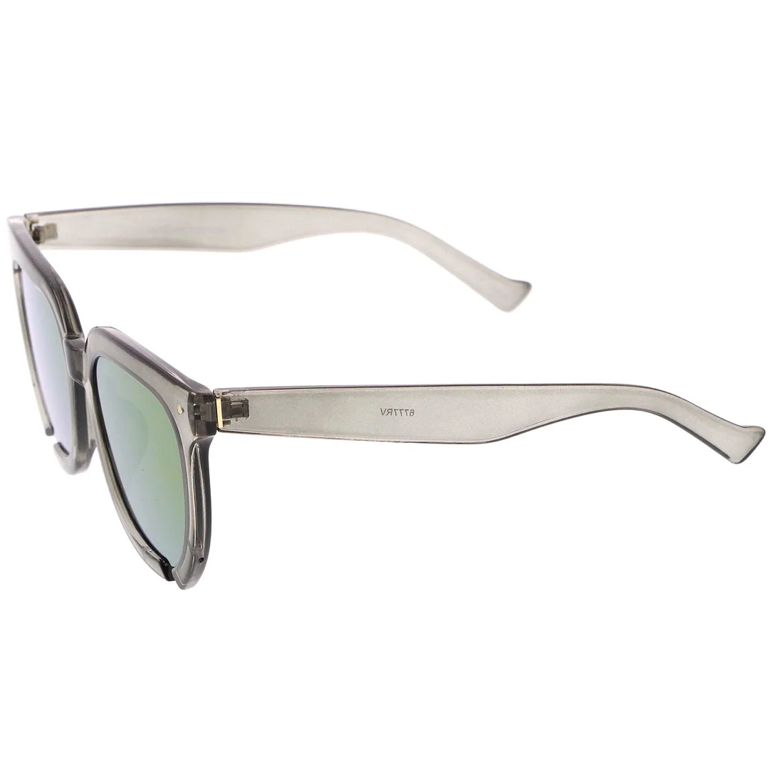 Oversize Notch Detail Square Colored Mirror Flat Lens Horn Rimmed glasses 54mm