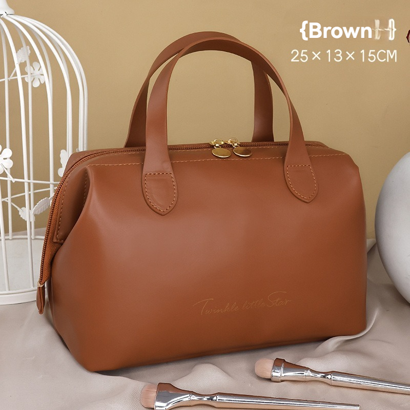 Wingreater Portable Cosmetic Bag PU Makeup Organizer With Double Handles Travel Storage Bag With Zipper Storage Bag