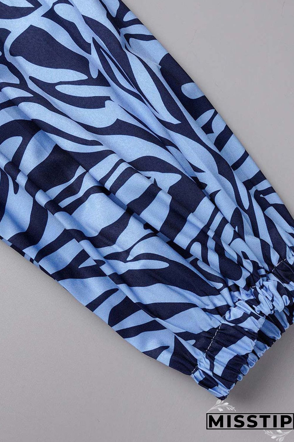 Blue Casual Print Patchwork Fold O Neck A Line Dresses