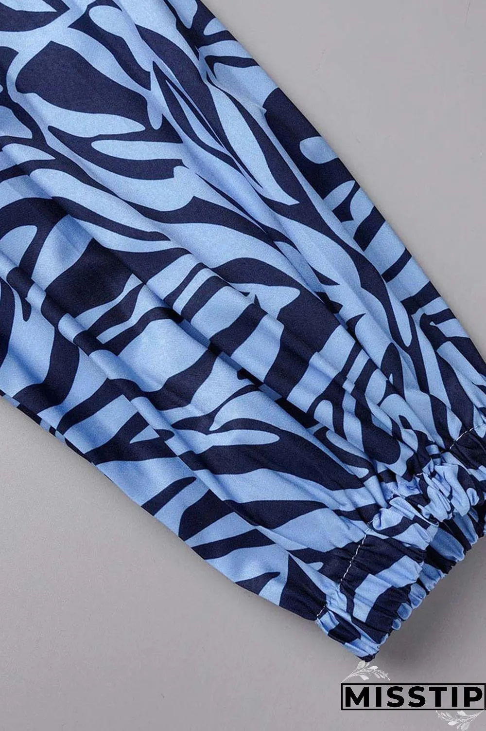 Blue Casual Print Patchwork Fold O Neck A Line Dresses