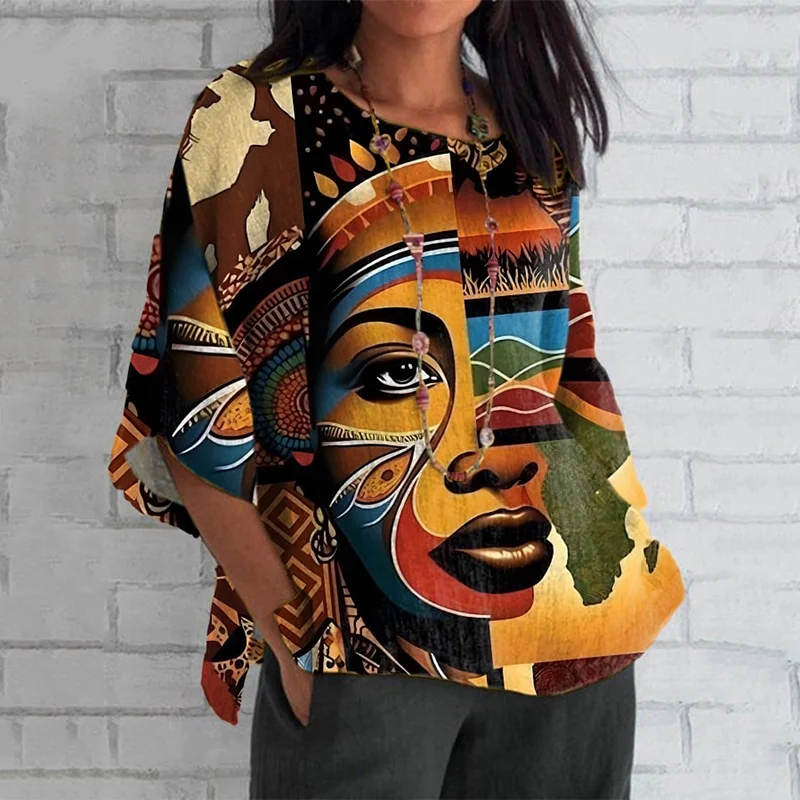 Women's Juneteenth African Celebration Art Print Linen Blend T-shirt