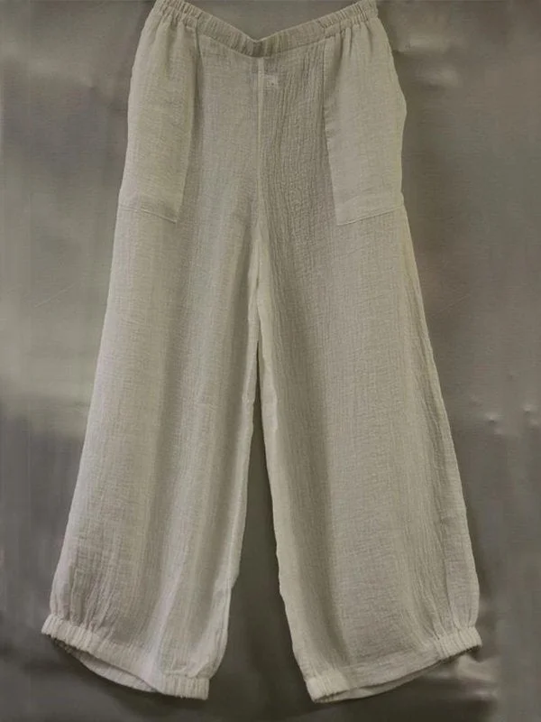 Linen Casual Plus Size Solid Pants With Pockets