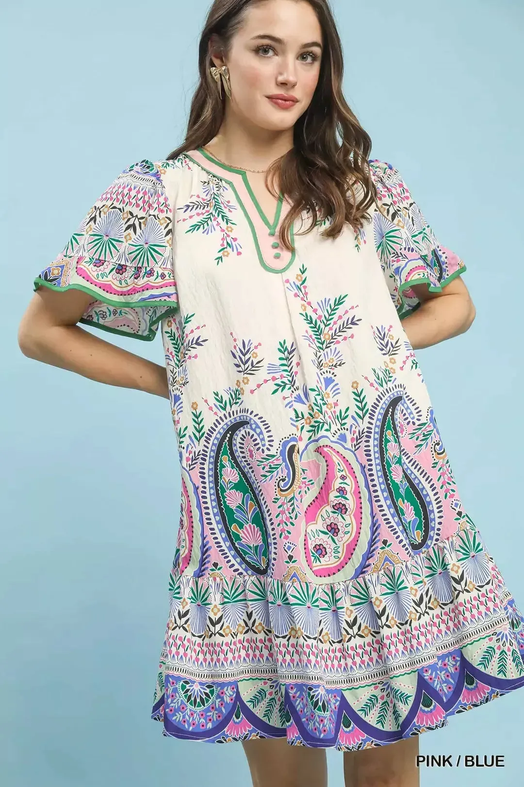 Umgee Paisley Flutter Sleeve Mini Dress mysite idetrend