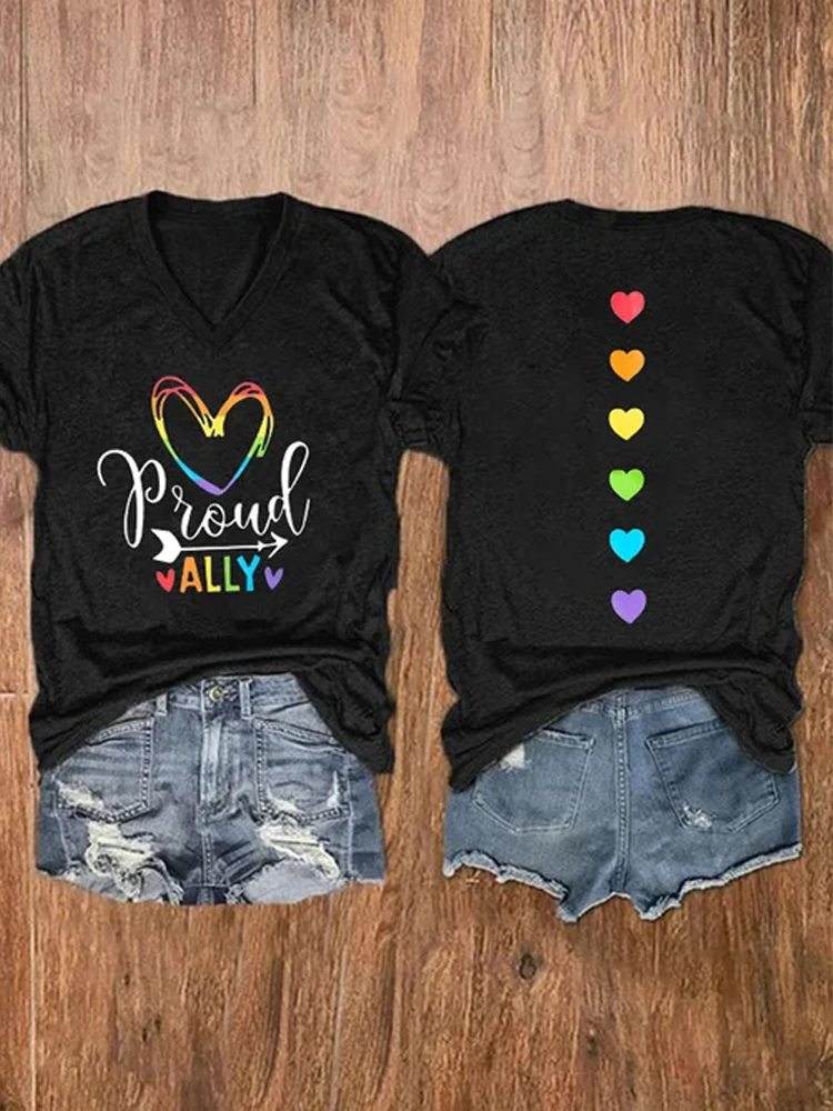 Comstylish Women'S Proud Ally Rainbow Love Heart Print T-shirt