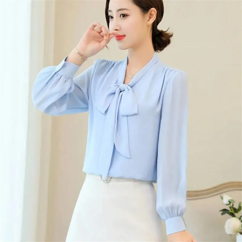 Autumn Long Sleeve Chiffon Blouse Shirt Women Blouse Tops Women Blusas Women Blusas Mujer De Moda Bowknot Loose Female Pullover Case Refresh