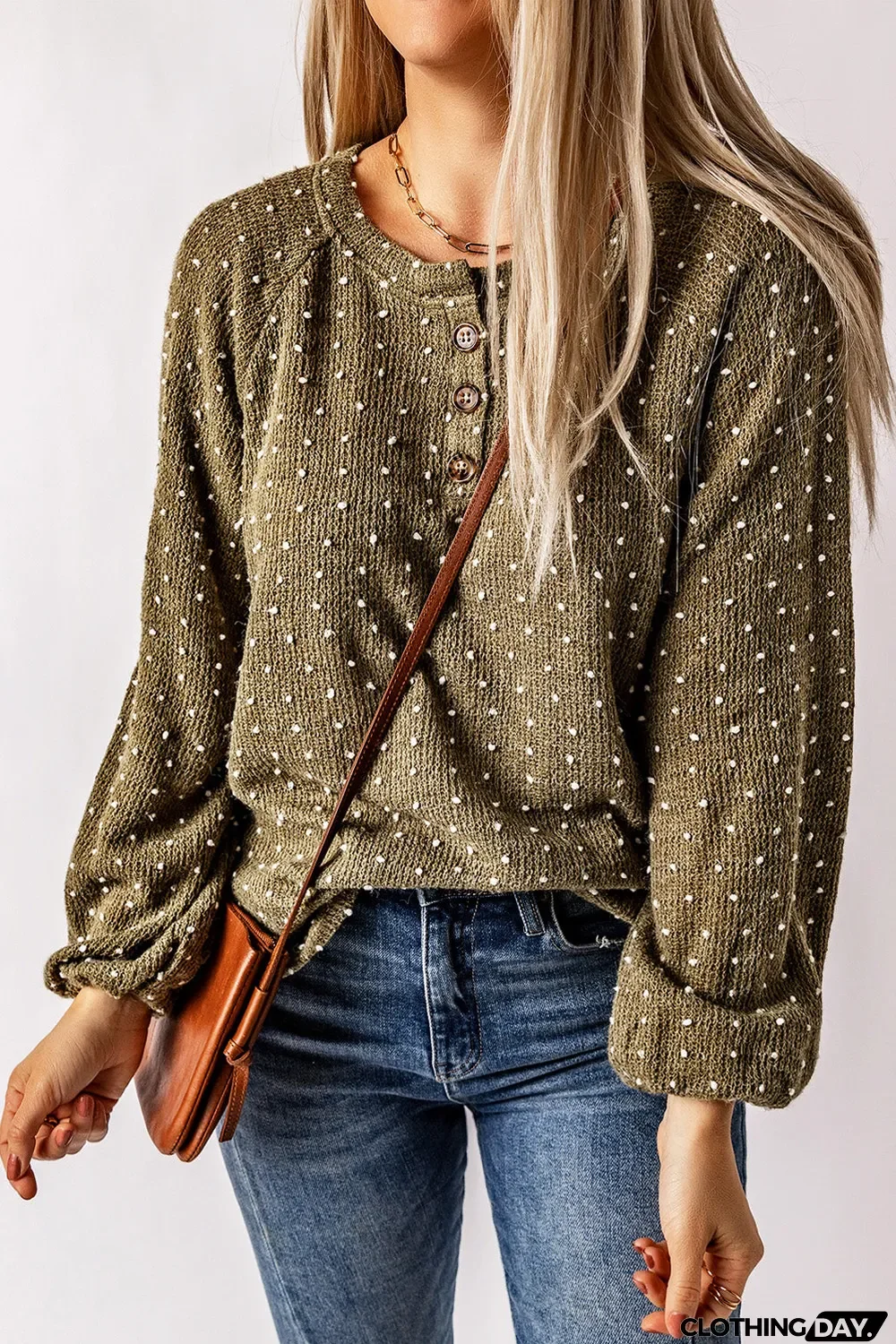 Swiss Dot Raglan Sleeves Knit Top