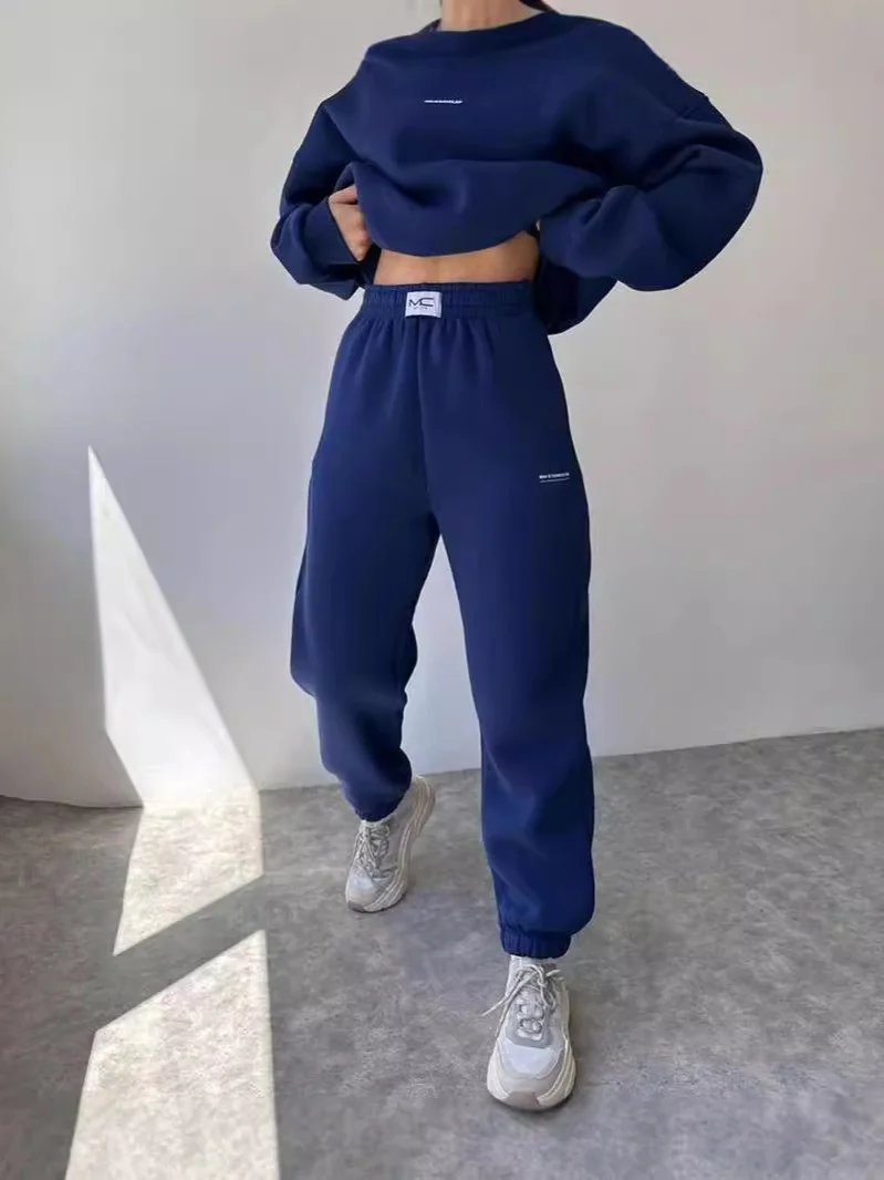 Churchf Churchf New Suit Of Long Sleeve Round Collar Casual Hoodie Elastic Sweatpants Two-Piece Set