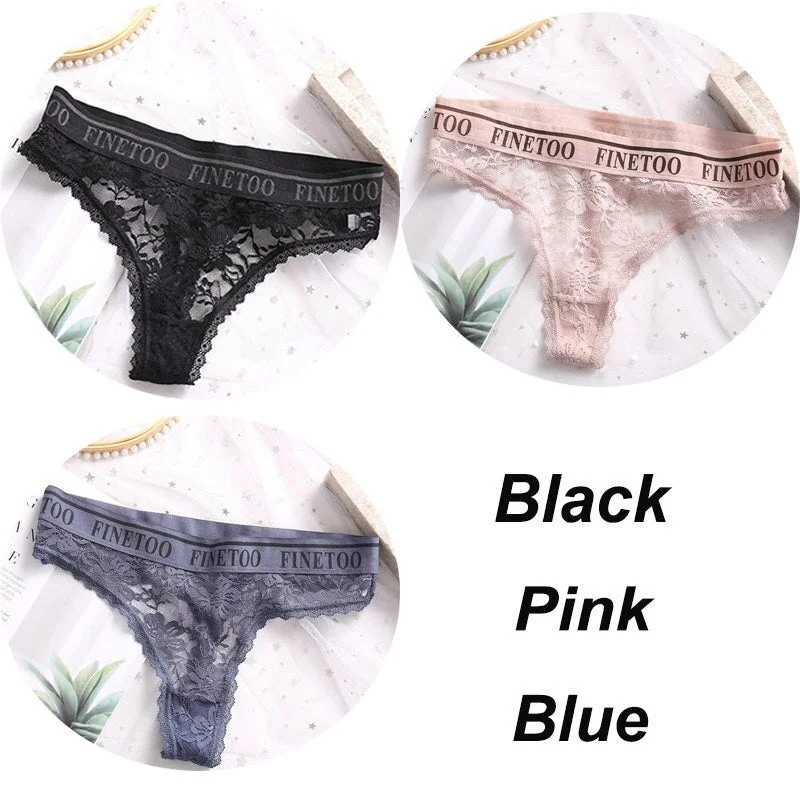 3PCS/Set Women Lace Panties Sexy G-string Underwear Female Underpants Floral Solid Color Briefs Lingerie Sexy Thong Panties M-XL