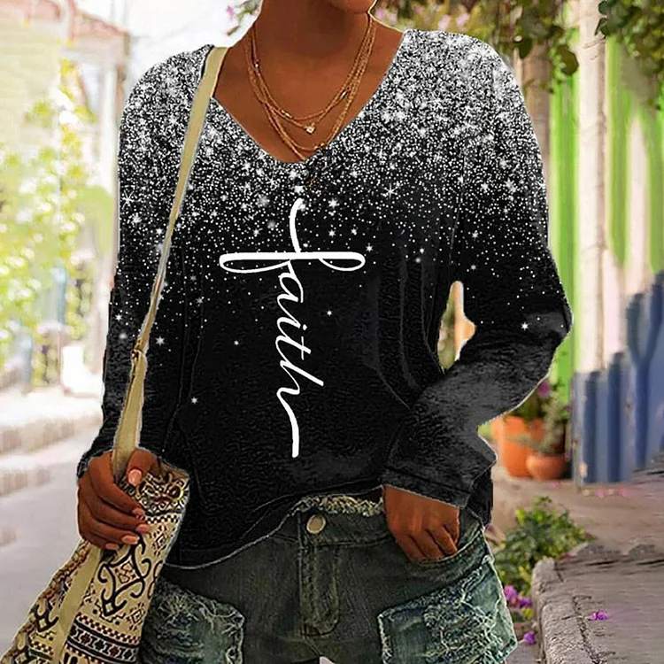 Wearshes Women's Faith Print Long-Sleeve T-shirt