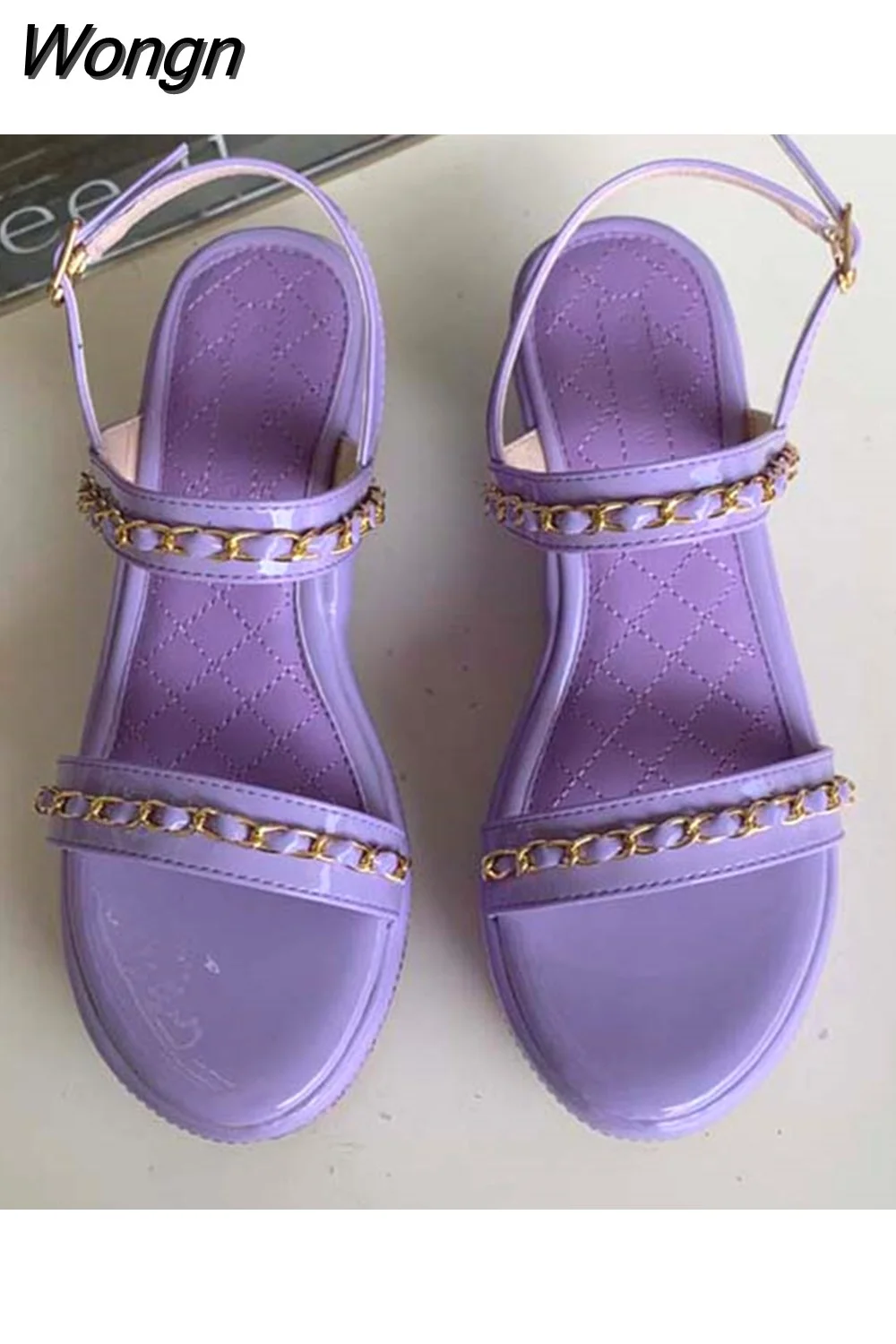 Wongn Outside Women Pumps Wedges Platform Female Shoes Pink High Heels 2023 Chain Fashion Ladies Sandals Slides Footwear