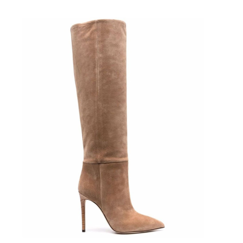 100mm/3.94 Inch Suede Women's Knee High Heel Boots Side Zipper Long Boots-MERUMOTE