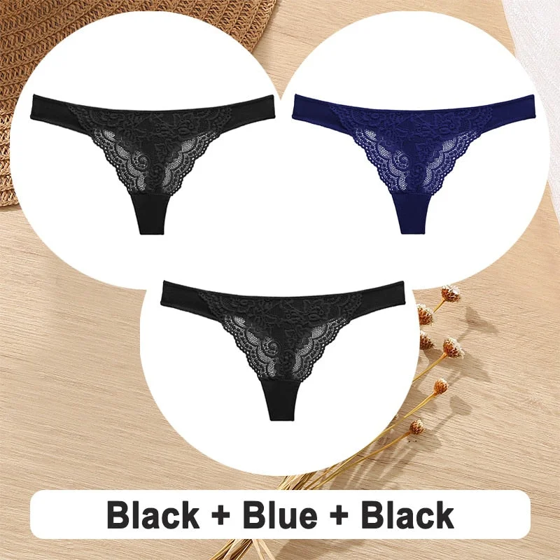 3PCS/Set Cotton G-String Women Panties Lace Underwear Female Lingerie Intimates Underpants Sexy Thong Panties for Girls Pantys