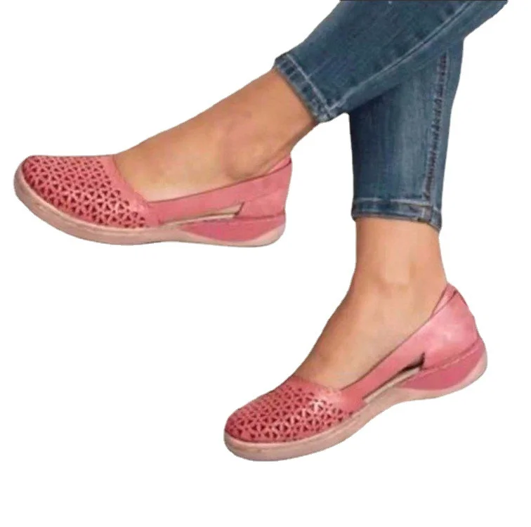 Yyvonne Summer Large-Size Casual Sandals Women's Slopes Hollow Pure Color Single Shoes Low-Heeled Sandals Women