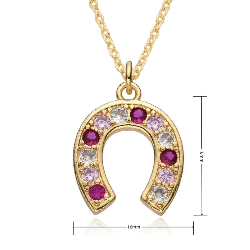 Copper 18K Gold Plated Inlay Horseshoe Zirconia Pendant Necklace