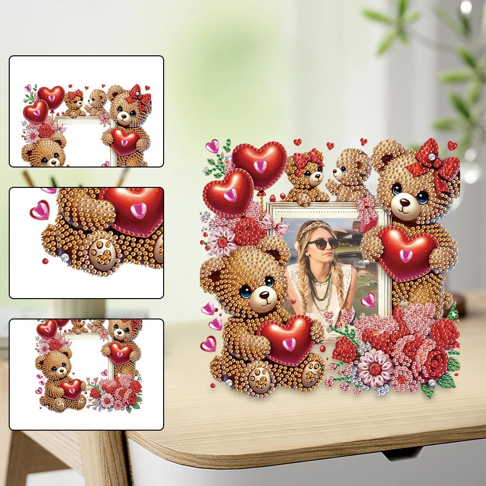 5D DIY Heart Bear Acrylic Special Shape Rhinestone Tabletop Photo Frame Kit