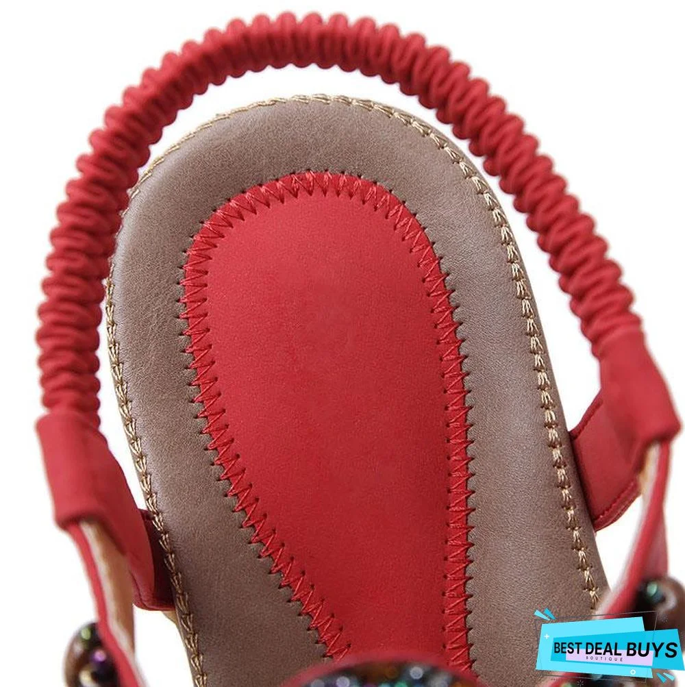 Women Hot Open Toe Flat Summer Sandals String Bead Ethnic Sandals