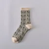 Vintage Floral 3D Jacquard Medium Height Women Socks