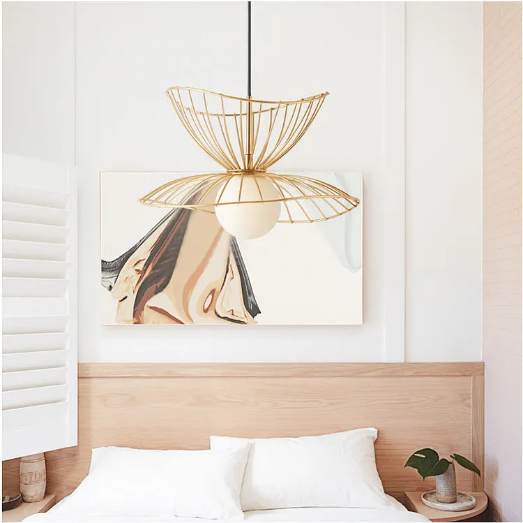 Modern Metal Chandelier Iron Straw Hat Pendant Light